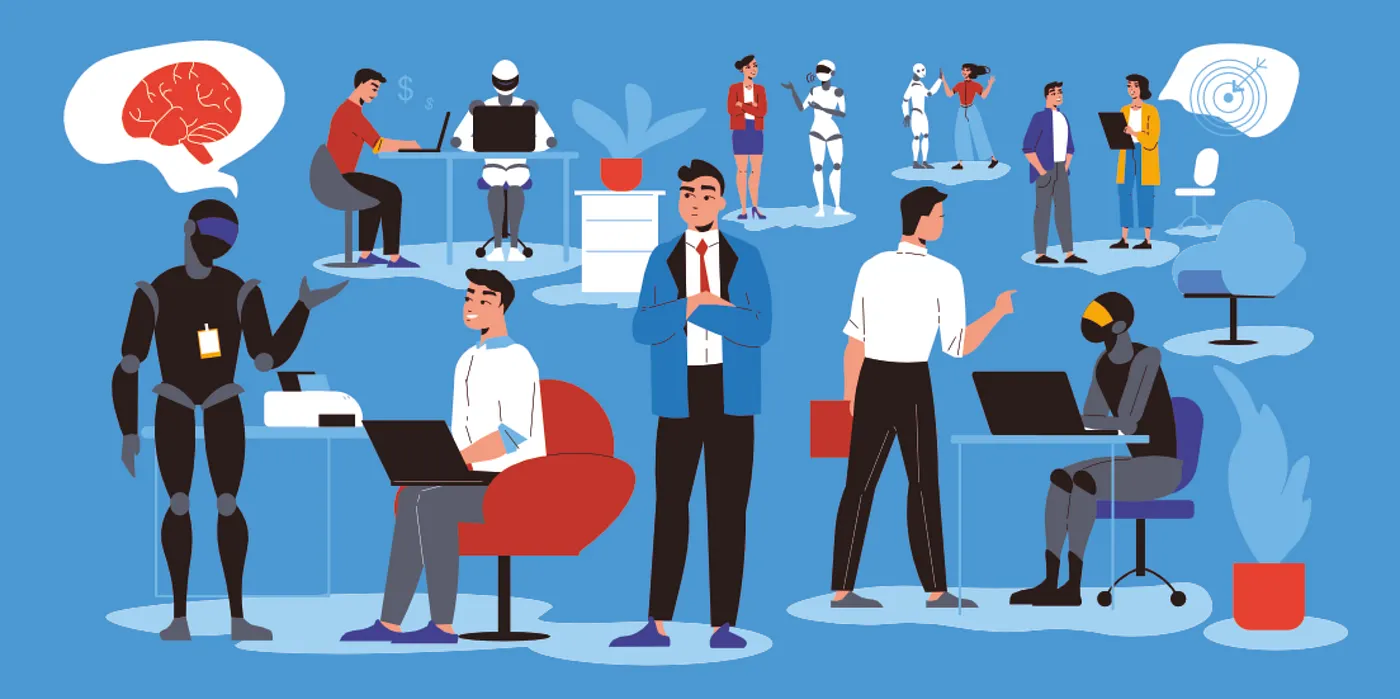 Human and AI+Work+Blue+Men+Women